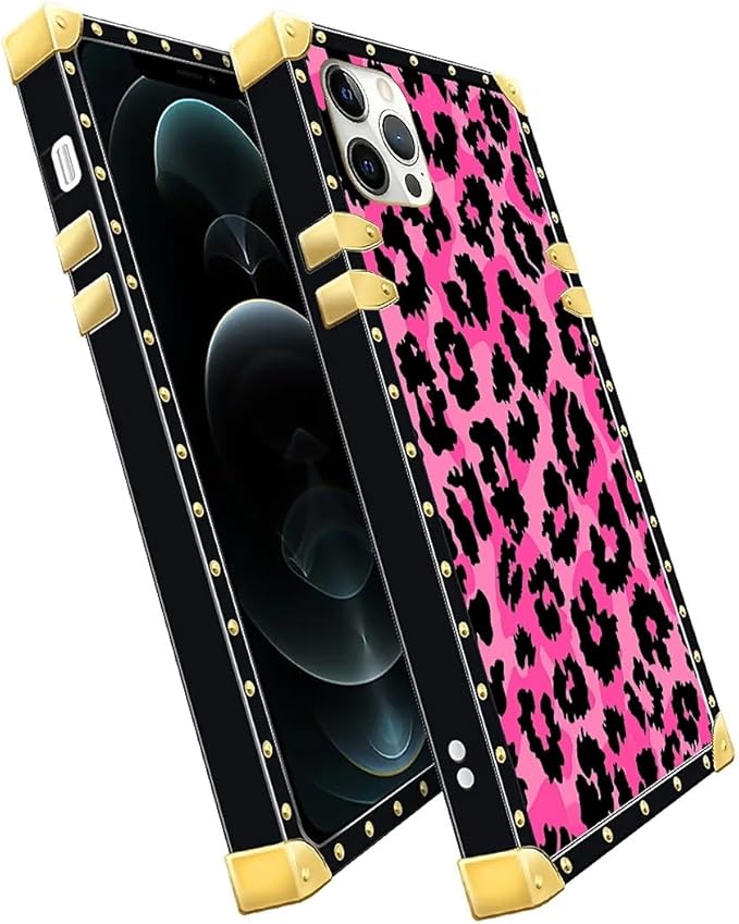Compatible with iPhone 11 Pro Max Case, Pink Black Leopard Luxury Golden Decoration for Girl Women Soft TPU Shockproof Protective Hard PC Back for iPhone 11 Pro Max