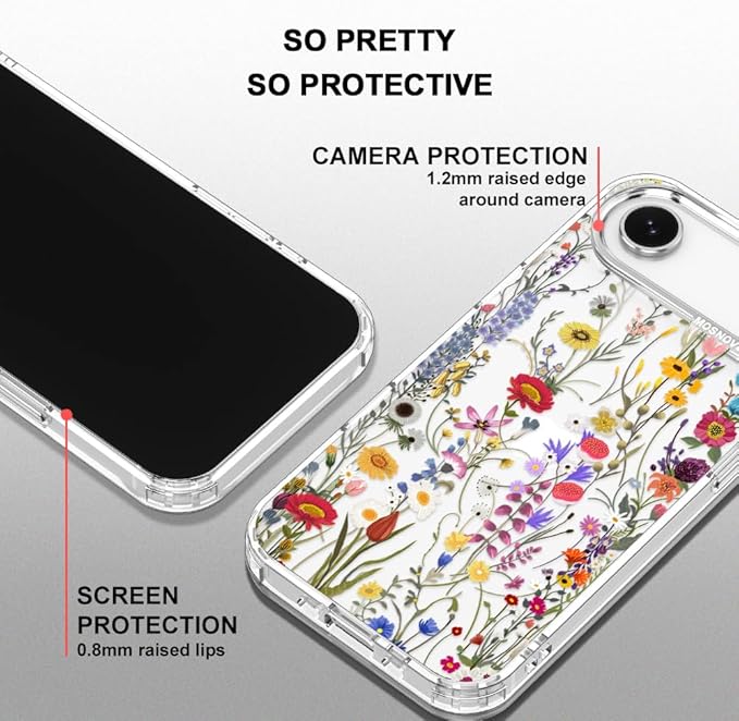 MOSNOVO for iPhone Air Case | Military Grade 6.6ft Drop Tested | Camera Control | Clear with Wildflower Meadow Design