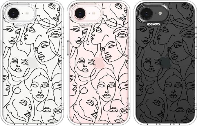 MOSNOVO for iPhone 17e Case/iPhone 16e Case, Shockproof Military-Grade Protection 6.6ft Drop Tested, Clear Phone Case for iPhone 16e / iPhone 17e, Abstract Face Line Art Design