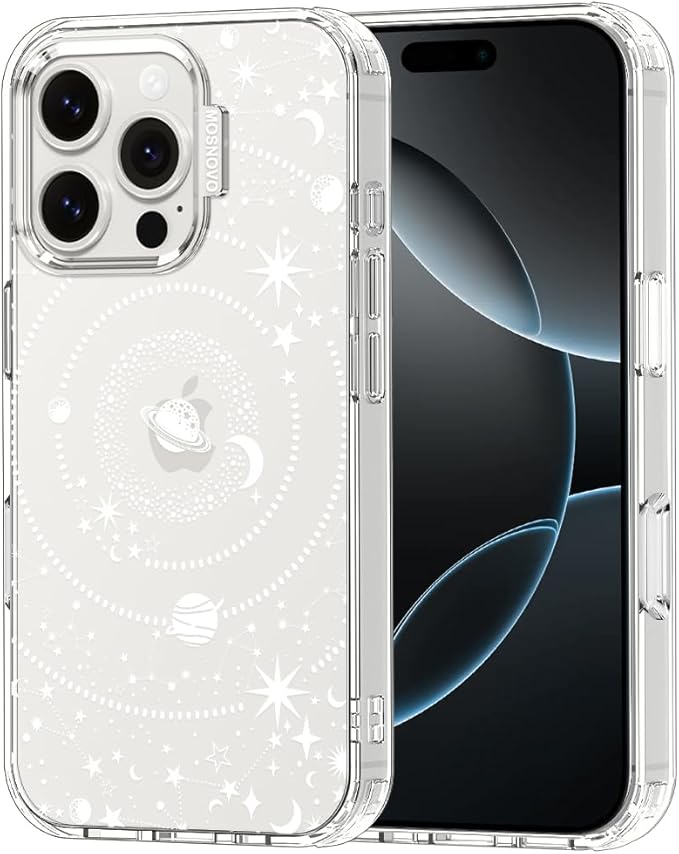 MOSNOVO Case for iPhone 16 Pro, [Buffertech 6.6ft Military-Grade Drop Protection] [Anti Peel Off Tech] Clear TPU Bumper Phone Case Cover Design - Galaxy