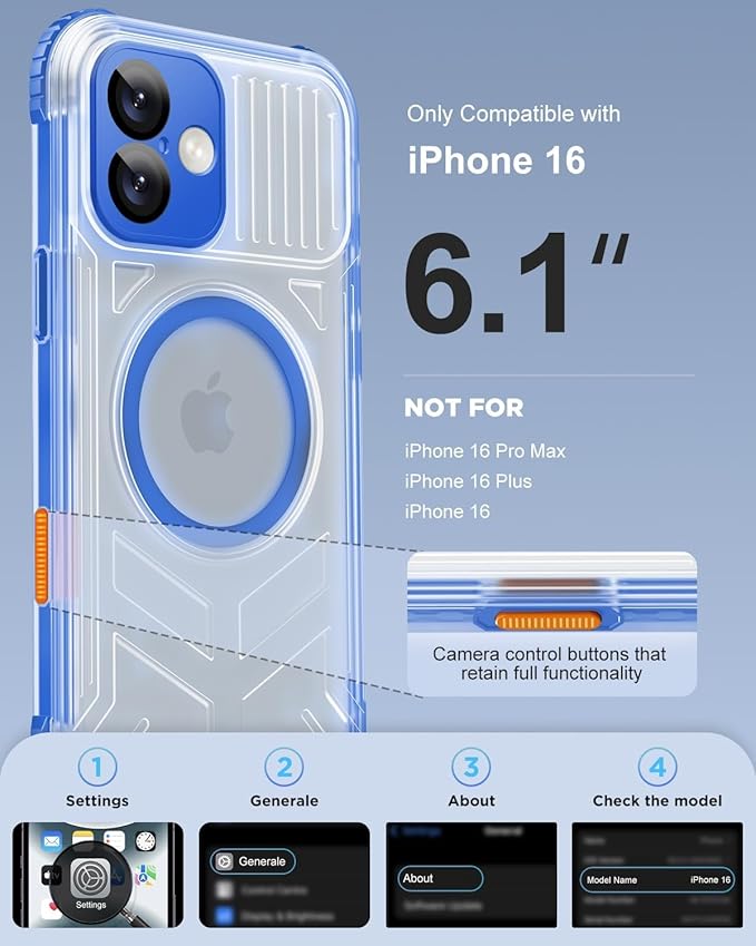 for iPhone 16 Waterproof Case with Magsafe, Built-in [Camera & Screen Protector] [Lanyard], IP68 Water Proof Full Body Dustproof Heavy Duty Frosted Protective Phone Cover, 6.1" Blue