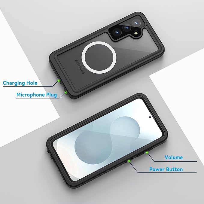Lanhiem Magnetic for Samsung Galaxy S25+ Plus Phone Case, IP68 Waterproof Dustproof Case with Built-in Screen Protector, Rugged Full Body Protective Cover for Galaxy S25 Plus 6.7 Inch, Black