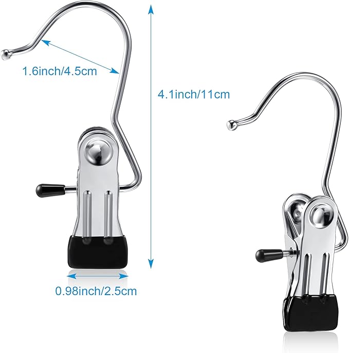 Hotop 36 Pieces Boot Hanger Clips for Closet, Laundry Hanging Hooks Heavy Duty Clips Boot Holder Portable Single Hooks Space Saving for Pants Jeans Clothes Hats Tall Towels (Silvery)