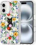MOSNOVO Case for iPhone 16, [Buffertech 6.6ft Military-Grade Drop Protection] [Anti Peel Off Tech] Clear TPU Bumper Phone Case Cover Design - Black Cat in Garden