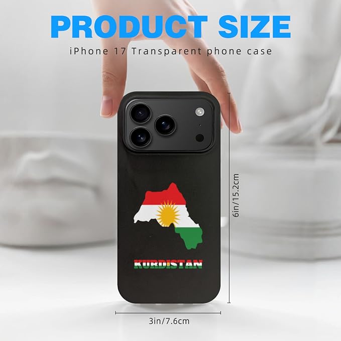 Kurdistan Kurdish Kurds Flag Map Case Compatible with iPhone 17 Pro Drop Protection Shockproof Anti Fingerprint Funny Novelty Phone Cover Slim Fit Silicone Black