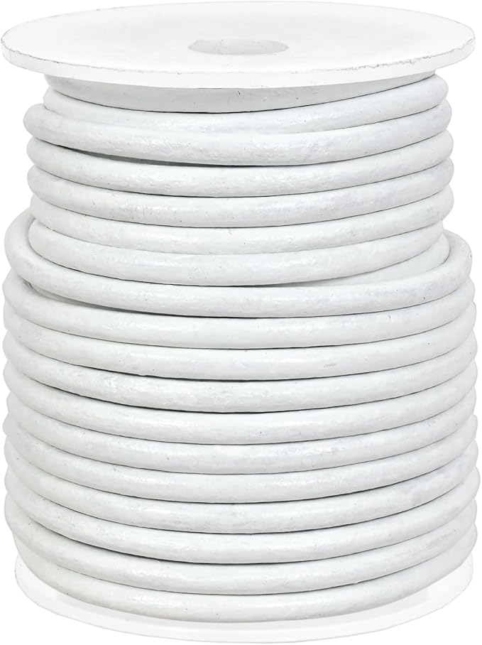 GENIQUE Real/Genuine Round Leather String Cord for Necklace, Bracelets, Jewellery, Braiding (3mm, White)