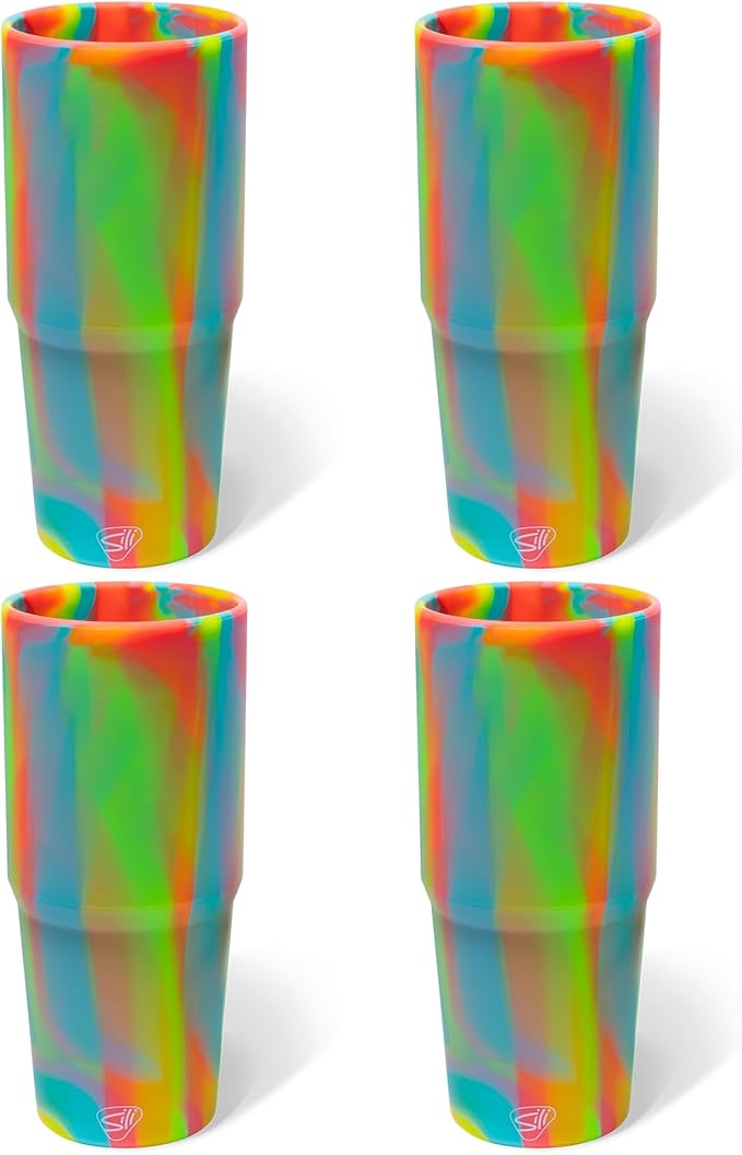 Silipint: 32oz Silicone TUMBLER CUP, Unbreakable, Non-Toxic, Dishwasher Safe (Sugar Rush, 32oz - Pack of 4)