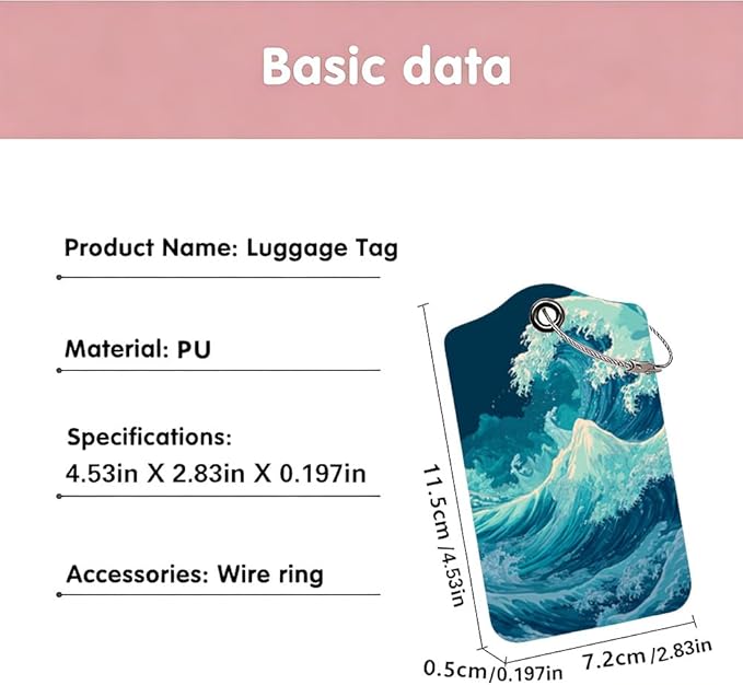 2Pcs Deep Ocean Blue Luggage Tags for Suitcases, 2.83x4.53 Abstract Sea Wave ID Labels with Privacy Cover, Aesthetic Nautical Bag Tags for Backpacks, Cruise Ship Travel Essentials, Set of 2