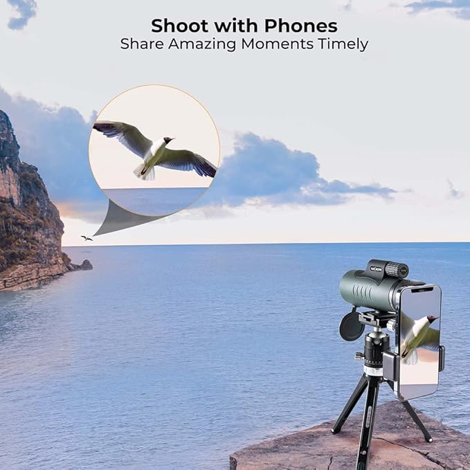 K&F Concept HD 12X42 Monocular Telescope for Smartphone, High Power Monoculars for Adults, BAK4 Prism IP68 Waterproof Compact Monocular Scope for Bird Watching Hunting with Hand Strap