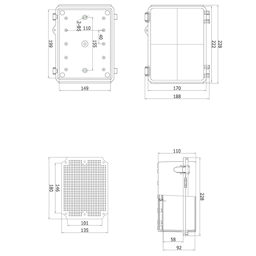 Outdoor Waterproof Electrical Box Junction Box Weatherproof IP67 ABS Plastic Enclosure Switch Router Project Box Electronics Enclosure with Mounting Plate Wall Bracket Grey 8.7"x6.7"x4.3"