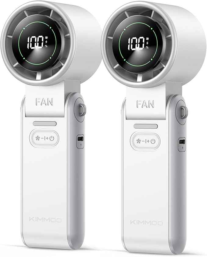 KIMMOO 2 Pack White Portable Handheld Turbo Fan-100 Speeds, Powerful 20000 RPM, 12Hrs Cooling,120° Rotation, USB Rechargeable Mini Hand Held Personal Fan for Travel Outdoor Indoor