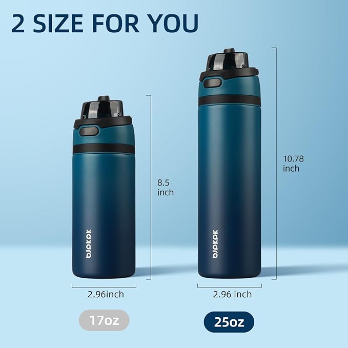 BJPKPK 25oz Insulated Water Bottle with 2-1 Straw Spout Lid, Stainless Steel Metal Water Bottles with Carry Handle, BPA Free, Leak-Proof, Fits in Car Cup Holder, Thermo for Sports,Sea