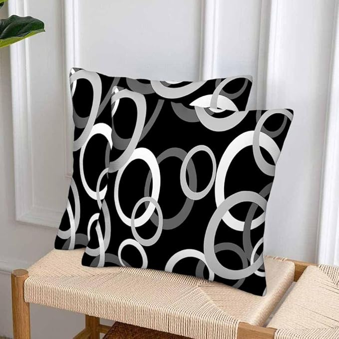 Abstract Geometric Circle 18 X 18 Pillow Covers Black White Decor Artwork Set of 2 Pillow Cases Square Velvet Outdoor Pillowcases Decorative for Home Bed Sofa Couch Hotel