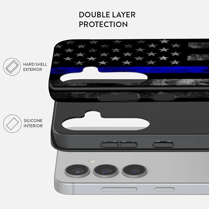 Compatible for Samsung Galaxy A36 5G Case, Dual Layer Heavy Duty 2 in 1 Shockproof Protective Phone Case,Blue Line American Police Flag