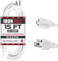 Iron Forge Cable Weatherproof 15 Ft Outdoor Extension Cord - 16/3 SJTW Heavy Duty White Extension Cord 15ft 3 Prong - 13 Amp Exterior Power Cable