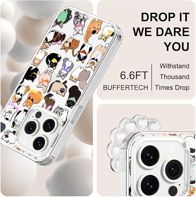 MOSNOVO Case for iPhone 14 Pro, [Buffertech 6.6ft Military-Grade Drop Protection] [Anti Peel Off Tech] Clear TPU Bumper Phone Case Cover Design - Cute Cats