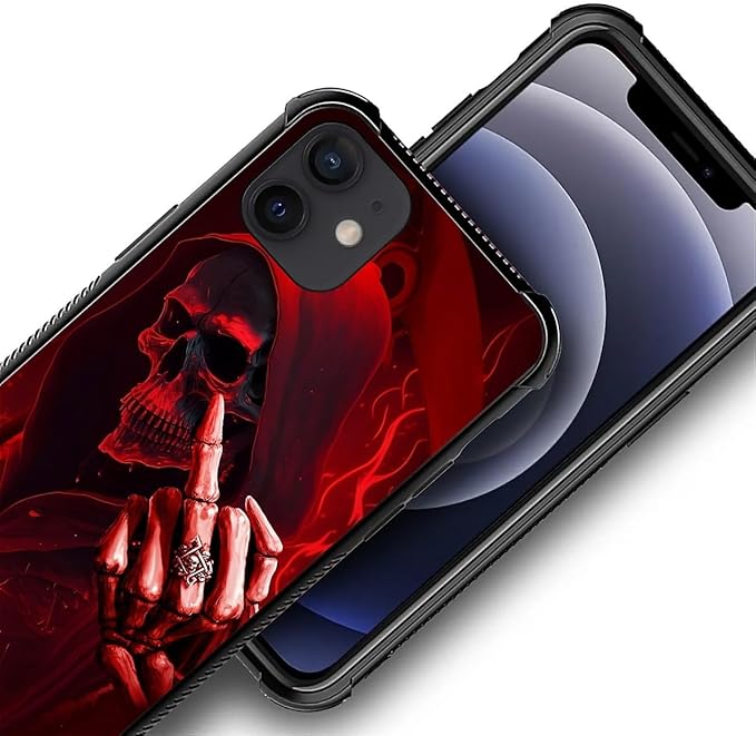 for iPhone 11 Case, Gestures Funny Skull Pattern Graphic Design Girl Boy Soft Silicone Hard Acrylic Shock Protection for iPhone 11