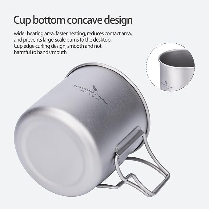 iBasingo 220ml Titanium Cup with Strainer Camping Mug with Lid Foldable Handle Single-walled Lightweight Portable for Outdoor Drinking Drinkware US-Ti3057D