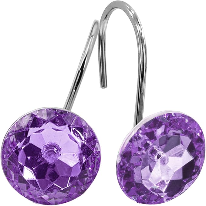 MitoVilla Purple Shower Curtain Hooks Rings, Metal Shower Hooks for Shower Curtain Liner, Purple Rust Proof Shower Rings for Curtain Accessories and Bathroom Shower Rod, 24 Pack Bathroom Set