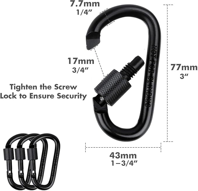 Cridoz Locking Carabiner D Ring Clips with Flat Key Ring