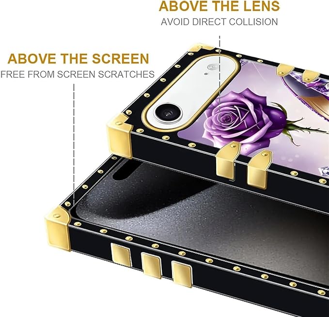 for iPhone 17 Air Case Luxury Golden Decoration for Girl Women Soft TPU Shockproof Protective Hard PC Back for iPhone 17 Air Crazy Pattern High Heeled Purple Diamond Rose