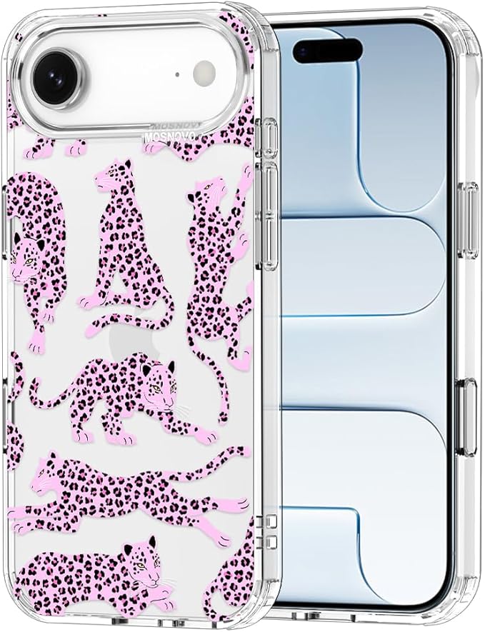 MOSNOVO for iPhone Air Case | Military Grade 6.6ft Drop Tested | Camera Control | Clear with Pink Leopard Design