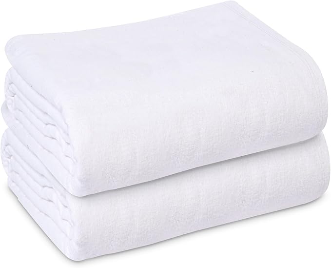 Linteum Textile Cotton Blended Hospital Patient Bath Blanket, Bed Bath Sheet, Twin Blanket Lightweight Sheet Blankets 70x90 in, 1.75 lb. White [2 Pack]