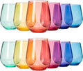 European Style Plastic Crystal Unbreakable Stemless Wine Glasses | Set of 12 | Acrylic Glasses Tritan Bright Color Shatterproof BPA-free, Outdoor, Pool, Indoor, Hand Wash 15oz Gift, Everyday & Holiday
