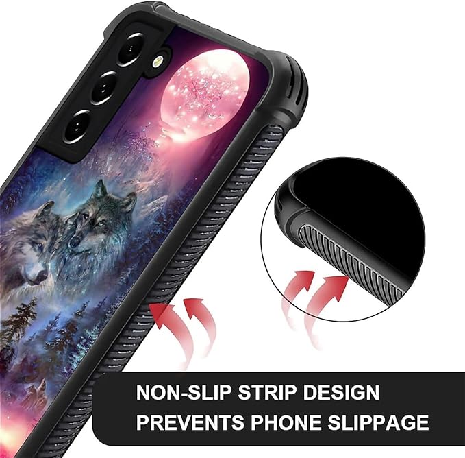 for Samsung Galaxy S22 Plus Case, Star Two Wolfs Howling Pattern Graphic Design Girl Boy Soft Silicone Hard Acrylic Shock Protection for Samsung Galaxy S22 Plus