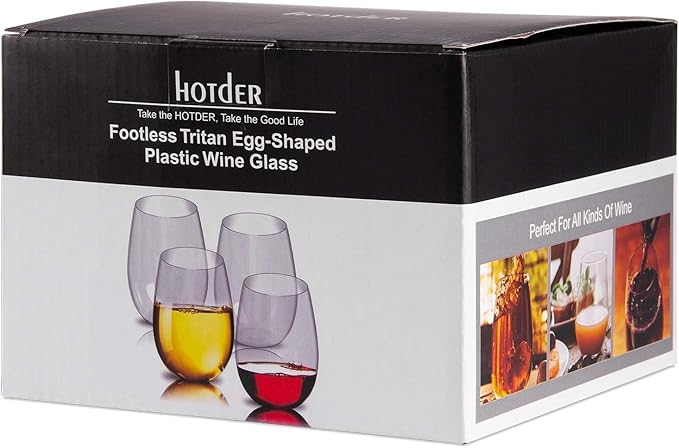 hotder Wine Glasses glasses drinking set 16 OZ Tritan, Stemless Wine Glasses Set of 4, plastic wine glass Outdoor Unbreakable Dishwasher-safe, Red Wine Glasses for Home, Party