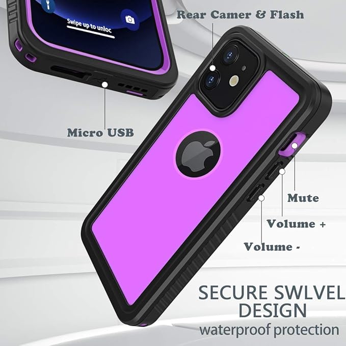 Diverbox for iPhone 12 Waterproof Case,Waterproof Shockproof Dustproof IP68 Full-Body Hard Case Built-in Screen Protector Underwater Outdoor Waterproof Cover for iPhone 12,6.1 in (Purple)