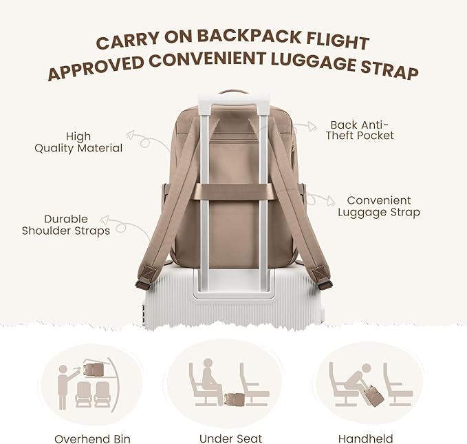 Laptop Backpack for Women, Work Business Traval Computer Backpacks with Laptop Compartment Waterproof Casual Daypack for Travel College,14Inch,Champagne Brown