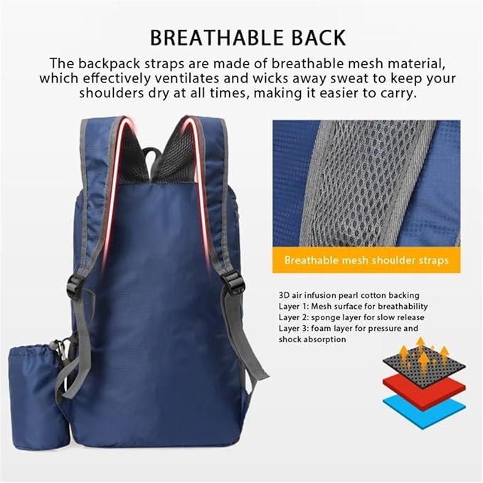 Portable Foldable Backpack Folding Mountaineering Bag, Ultralight Outdoor Cycling Rucksack, Travel Hiking Knapsack (Grey)