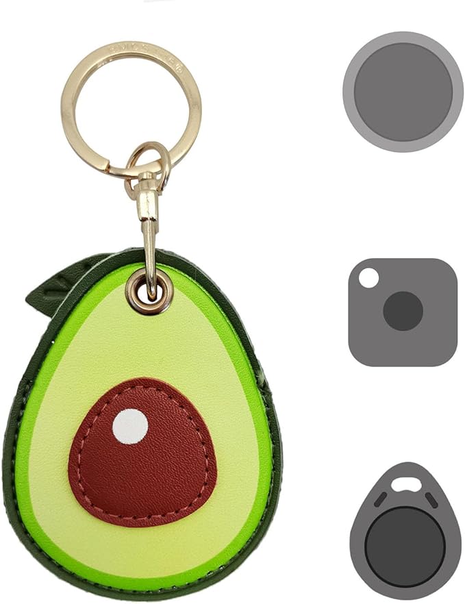 Universal Smart Tag Holder Fit for Tile Mate, AirTag, Galaxy SmartTag, eufy SmartTrack Link, Key Fob, Leather Cute Air Tracker Case with Key Rings, (Avocado)