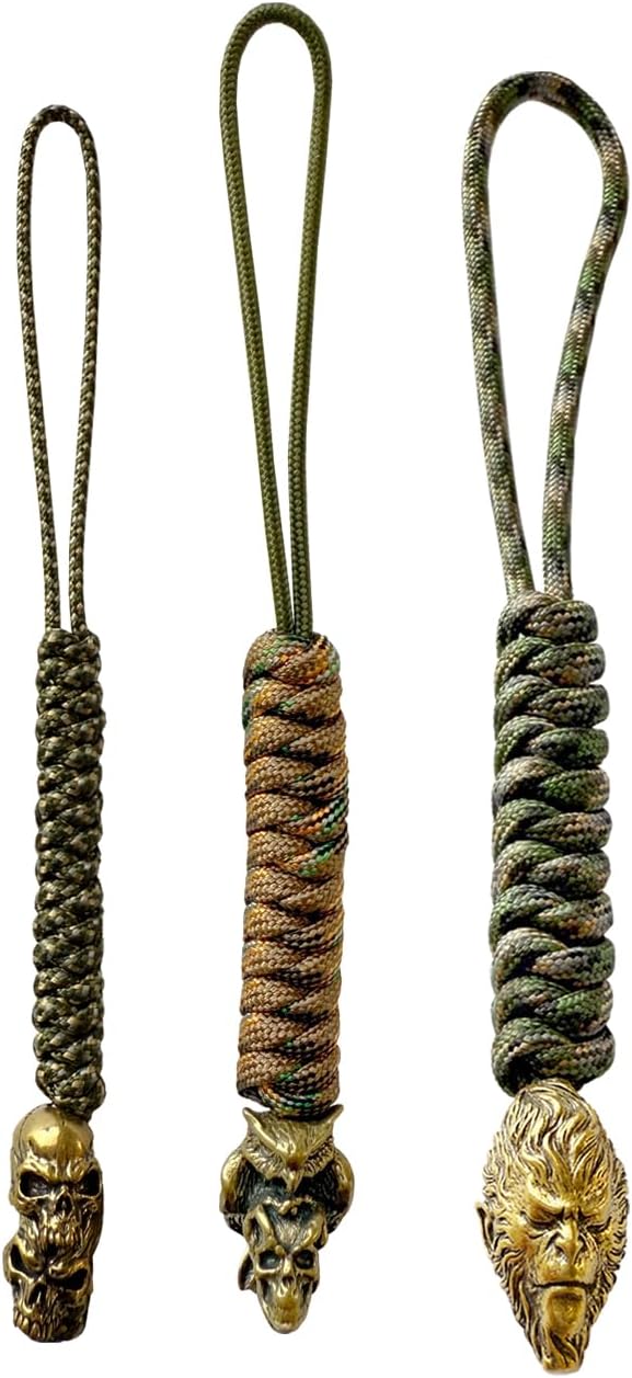 Handmade Lanyards with Brass Beads – Paracord 550 Survival Gear Leash for knives, Outdoor, and EDC Tools