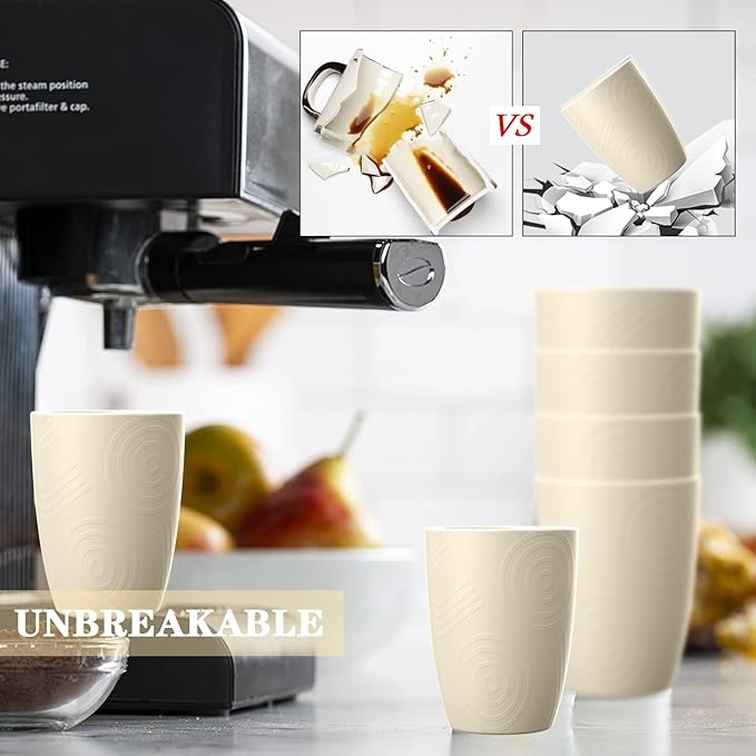 Homienly Plastic Cups Alternative 12oz - Wheat Straw Cups Set of 6 Reusable & Unbreakable Drinking Glasses Dishwasher & Microwave Safe Cups for Everyday Use-Beige