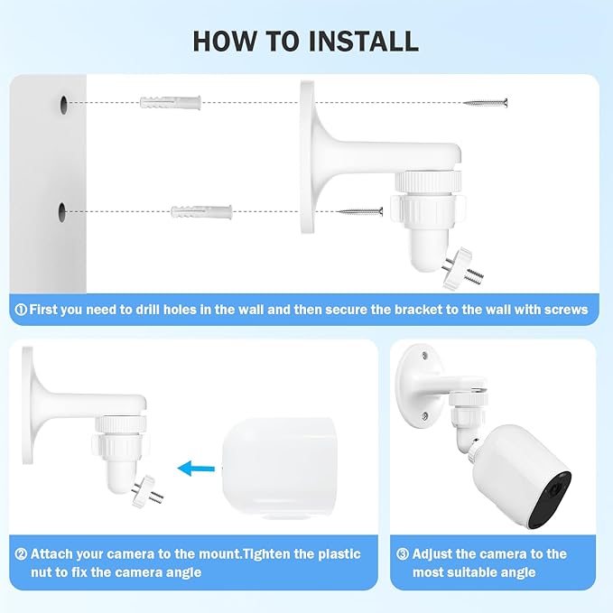 2Pack Adjustable Wall Mount for Arlo Pro, Arlo Pro 2/3/4, Arlo Ultra & Essential Spotlight Camera, No Drilling Indoor/Outdoor Mount, Attach Your Camera Everywhere Without Tools(Camera Not Included)