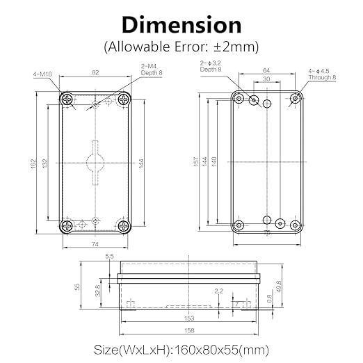 LeMotech Junction Box IP67 Waterproof Dustproof ABS Plastic Project Box for Electrical Outdoor Enclosure Gray 6.3 x 3.1 x 2.2 inch (160 x 80 x 55 mm),2 Pack