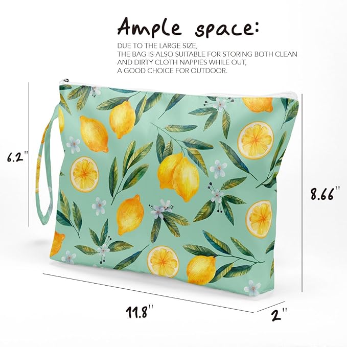 Fokongna Wet Bag for Swimsuit Travel Makeup Bag, Waterproof Large Capacity for Women Girls Mom Sister Friends, lemon Gifts Decor