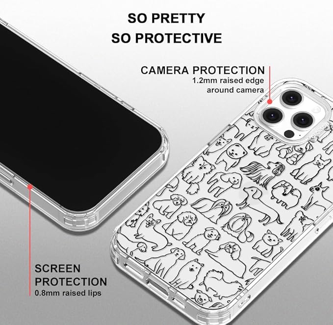 MOSNOVO Case for iPhone 12 & iPhone 12 Pro, [Buffertech 6.6ft Military-Grade Drop Protection] [Anti Peel Off Tech] Clear TPU Bumper Phone Case Cover Design - Doodle Dog