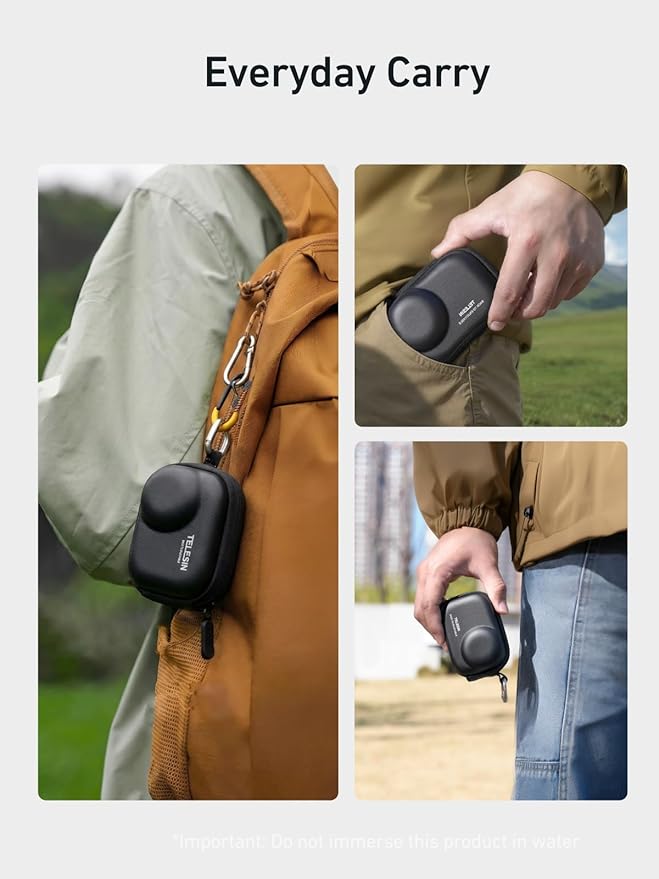 TELESIN Mini Carrying Case for DJI Osmo Action 6/5 Pro/4/3, Xtra Edge Pro/Edge Case, Waterproof Hard EVA Shell Travel Storage Case with Carabiner & Bottom Opening for Selfie Stick/Tripod Accessories