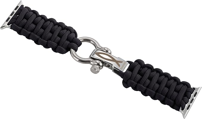 Savior Survival Gear Paracord Watch Band,Compatible with Apple Watch Band 49mm 46mm 45mm 44mm 42mm,iWatch Band Series Ultra 10 9 8 7 6 5 4 3 2 1 SE,Adjustable strap for men(Black w/ Gray Clasp, Large)