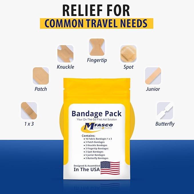 MFASCO First Aid Kit Bandage Refill Pack - Comprehensive Assorted Fabric Bandaids - Small Bandaids for On-the-Go - Reliable First Aid