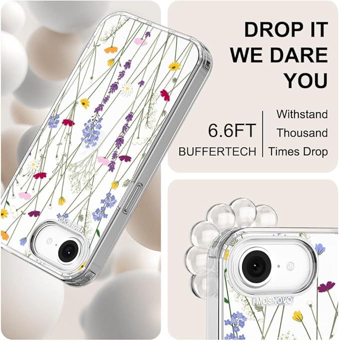 MOSNOVO for iPhone 17e Case/iPhone 16e Case, Shockproof Military-Grade Protection 6.6ft Drop Tested, Clear Phone Case for iPhone 16e / iPhone 17e, Floral Garden Design