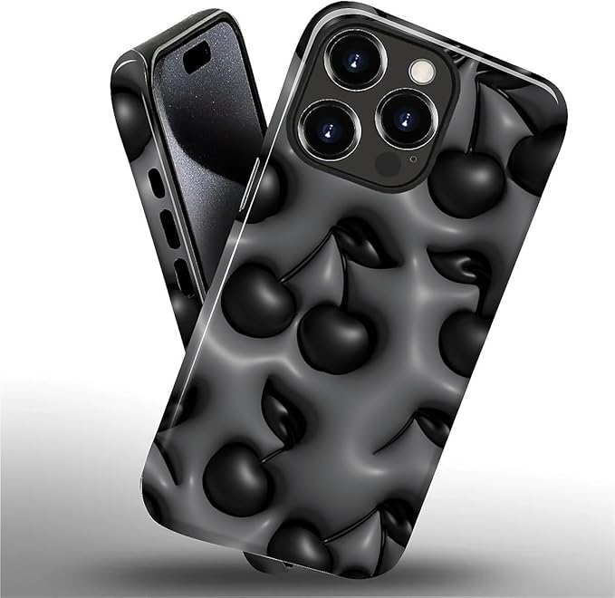 for iPhone 11 Pro Case,HL2 Cute Cool Cherry Black Hybrid 2 Layer Hard Shell Silicone Protective Pattern Design Case