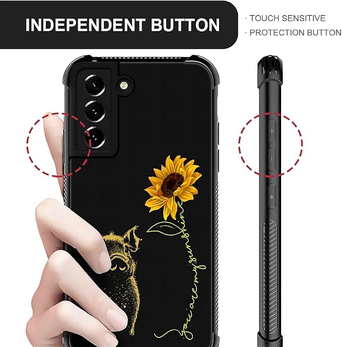 for Samsung Galaxy S22 Case, Pig Sunflower Yellow Sunshine Pattern Graphic Design Girl Boy Soft Silicone Hard Acrylic Shock Protection for Samsung Galaxy S22