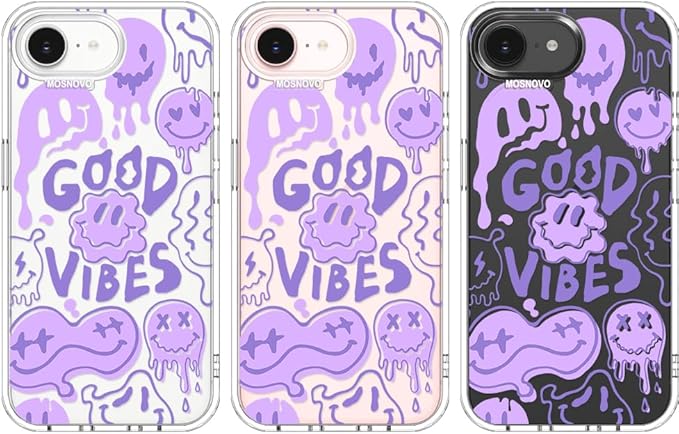 MOSNOVO for iPhone 17e Case/iPhone 16e Case, Shockproof Military-Grade Protection 6.6ft Drop Tested, Clear Phone Case for iPhone 16e / iPhone 17e, Good Vibes Design