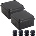 Junction Box, 2 Pcs Reserved Holes Electrical Boxes Waterproof IP65 ABS Plastic Electrical Power Cord Enclosure Project Box Black 3.9 x 3.9 x 2.8 inch(100x100x70mm)