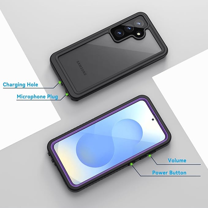 Lanhiem for Samsung Galaxy S25 Case, IP68 Waterproof Dustproof, Built-in Screen Protector, Rugged Full Body Shockproof Protective Cover for Galaxy S25, Purple
