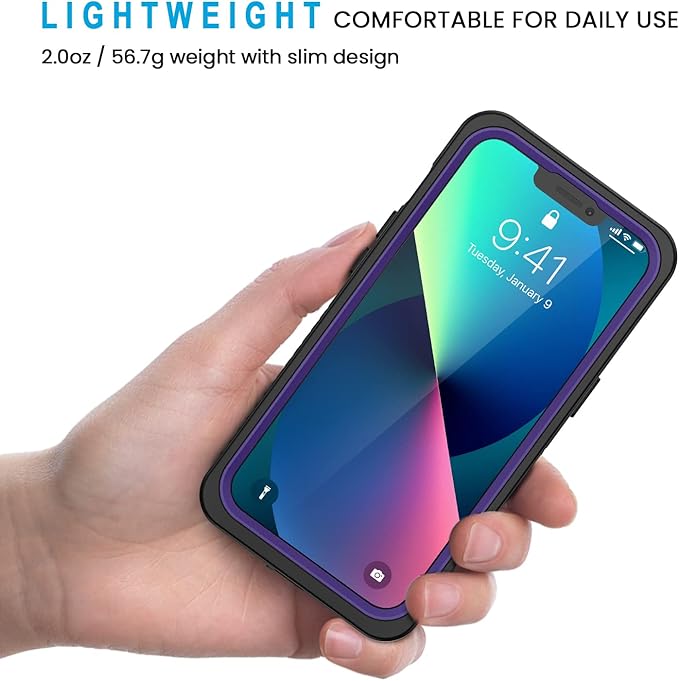 Lanhiem for iPhone 13 Case, IP68 Waterproof Dustproof Shockproof Cases with Built-in Screen Protector, Full Body Sealed Protective Front and Back Cover for iPhone 13, 6.1 inch (Purple)
